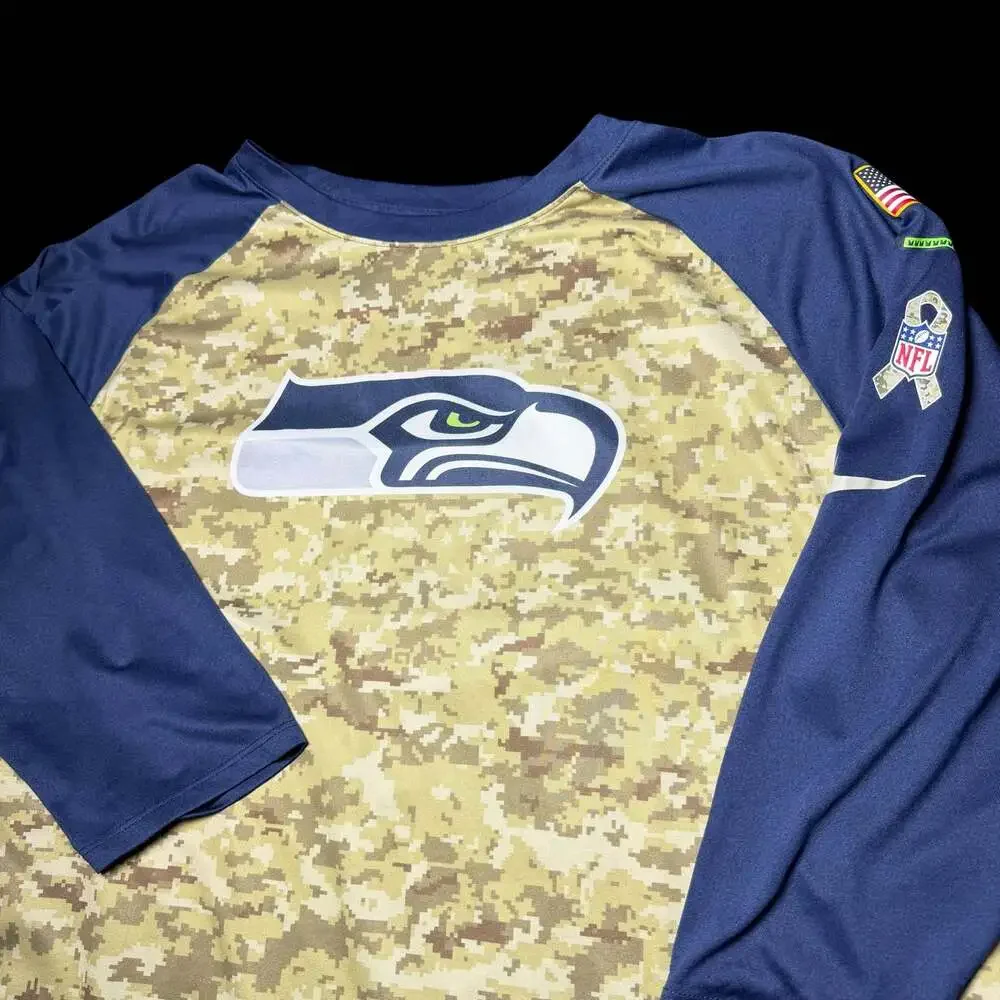 Nike Seattle Seahawks NFL On-Field Salute To Service 3/4 Raglan Camo Tee XXL